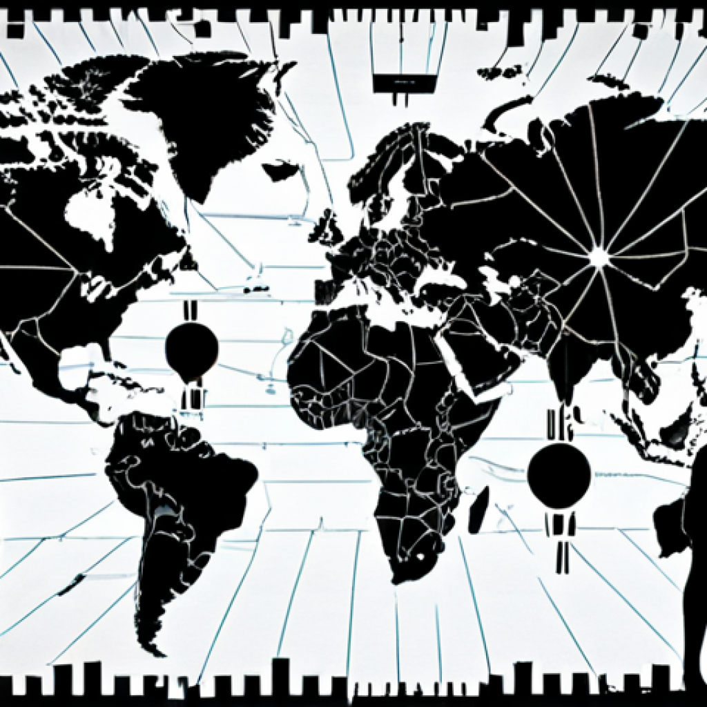**Image Prompt:** A world map fractured by ideological fault lines reminiscent of the Cold War, overlaid with modern digital glitches and cyber warfare symbols. In the foreground, stylized figures representing different ethnicities look towards a divided horizon, symbolizing ongoing regional conflicts. Dramatic lighting, high contrast.