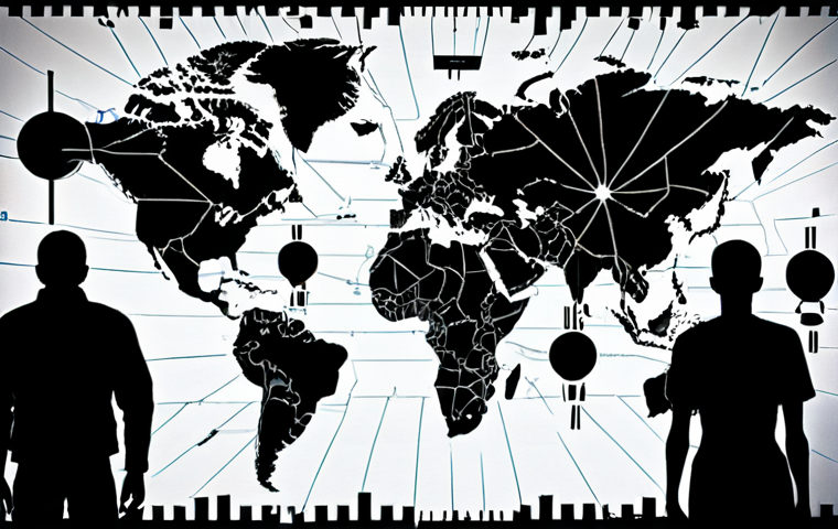 **Image Prompt:** A world map fractured by ideological fault lines reminiscent of the Cold War, overlaid with modern digital glitches and cyber warfare symbols. In the foreground, stylized figures representing different ethnicities look towards a divided horizon, symbolizing ongoing regional conflicts. Dramatic lighting, high contrast.