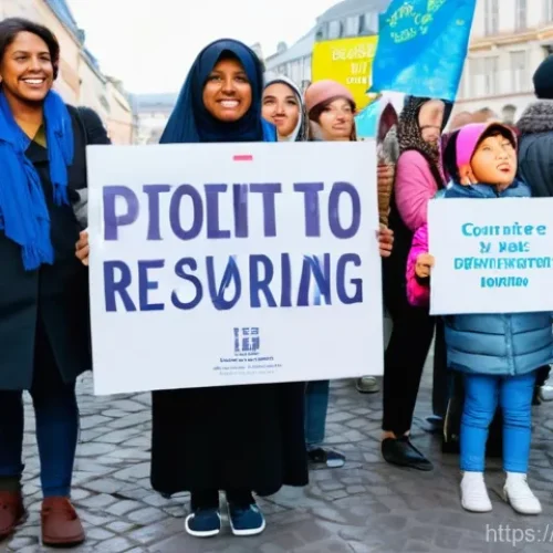 Home 23 정치적 혁명과 체제 변화 - A diverse group of citizens, including young adults, parents with children (the children wearing com...