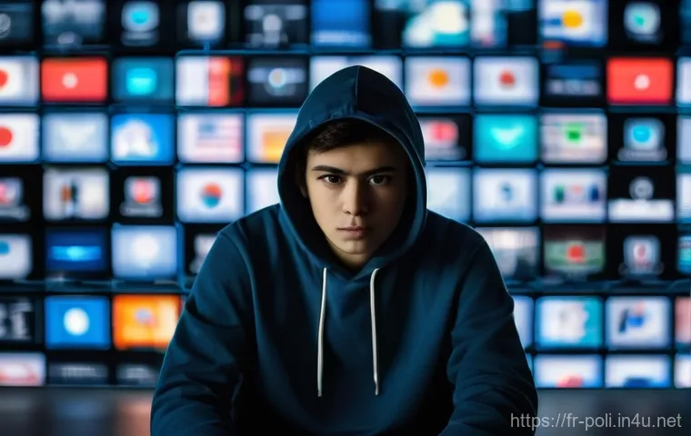 정치적 폭력과 테러리즘 - **Prompt 1: The Digital Labyrinth of Emerging Threats**
    A lone young adult, gender-neutral, dres...